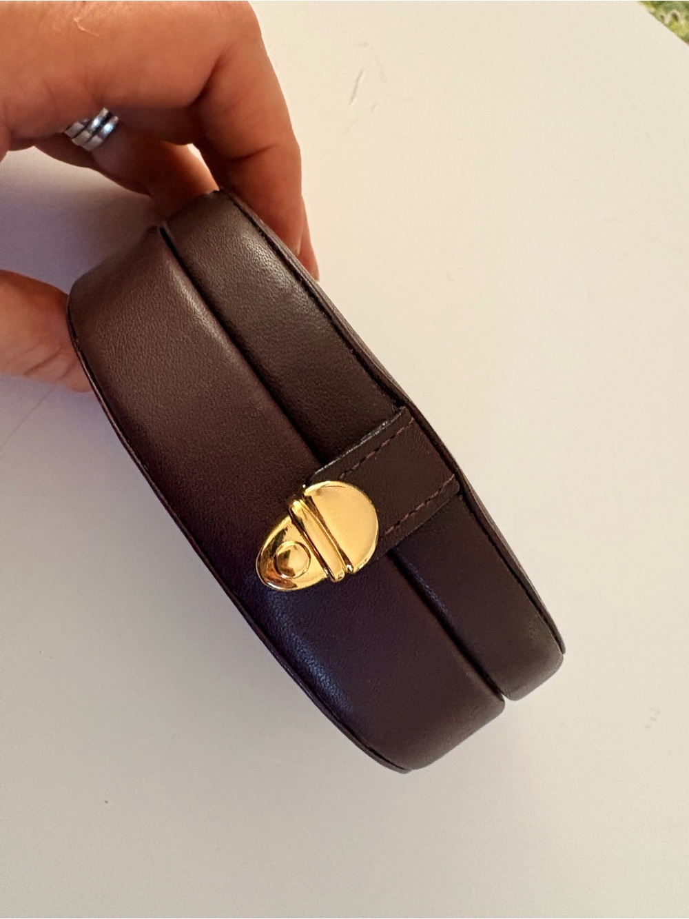 Leather Jewelry Travel Case in Dark Brown with Gold Hardware